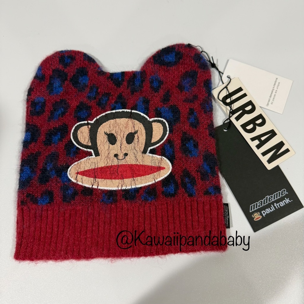 Rare New w/ Tag Paul Frank MadeMe Urban Outfitters Red Blue Leopard Beanie Hat